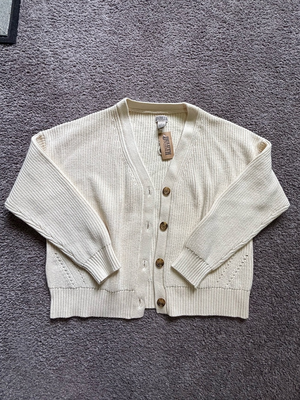NWT Duluth Trading Women's Heritage Shaker Stitch Cardigan Sweater XL Cream